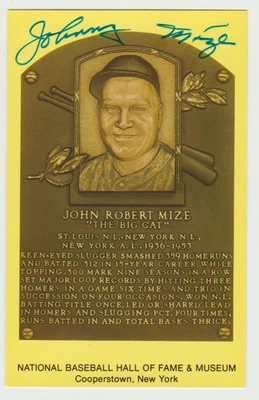 Johnny Mize Signed Gold Hall Of Fame Postcard - New York Giants - Image 1 of 2
