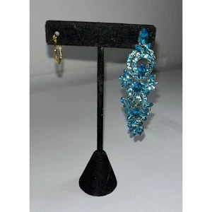 Unique  Mismatched Earrings Blue Rhinestone Dangle & Textured Gold Hoop Unique - Picture 1 of 7