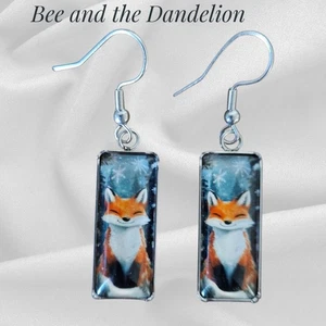 Cheeky Red Fox Glass Cabochon Silver Tone Dangle Earrings - Picture 1 of 6