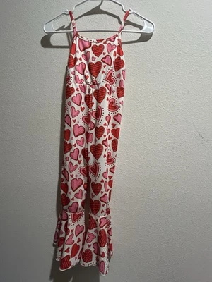 Valentine's Day Romper Girl Size 5-6 Hearts One Piece Outfit Sleeveless Jumpsuit - Image 1 of 4