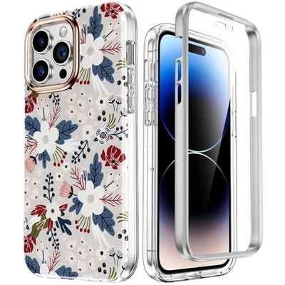 Funda iPhone 14 Pro Max con Protector de Pantalla - Floral Antigolpes Cubierta Foto 1 de 4
