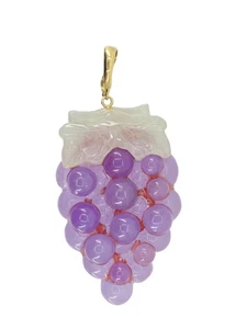 FINE CARVED GRAPE PURPLE AGATE with SOLID 14K GOLD BAIL CHARM PENDANT ~ 2" / 14g - Picture 1 of 21