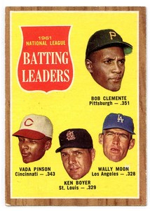 1962 Topps #52 NL Batting Leader Roberto Clemente Vada Pinson Ken Boyer, Moon EX