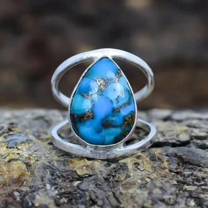 Kupfer Blau Türkis Edelstein Handgefertigt Silber Schmuck Ringgröße 7 RSLS380 - Bild 1 von 5