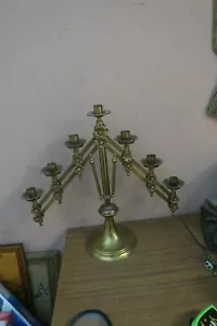 Vintage Ornate Brass 7 Light Altar Candelabra Candlestick Adjustable - Picture 1 of 12