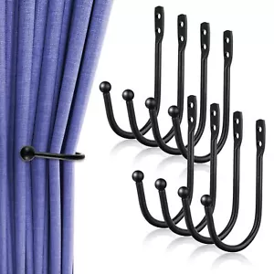 8 Pcs Black Metal U Shaped Curtain Pull Backs - Wall Mounted Curtain Hooks wi... - Picture 1 of 7