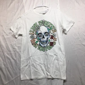 DOM White Sugar Skull Leavebetter Graphic Short Sleeve Crew Neck T-Shirt Sz S* - Picture 1 of 11