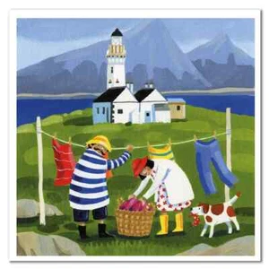 Emma Ball Mr And Mrs Fish Ornsay Washing Day Greeting Card Scotland Blank FS25 - Picture 1 of 1