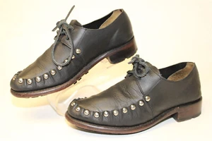 John Fluevog Black Leather Diotima Flats 6W Oxford Shoes Womens Studded Moccasin - Picture 1 of 13