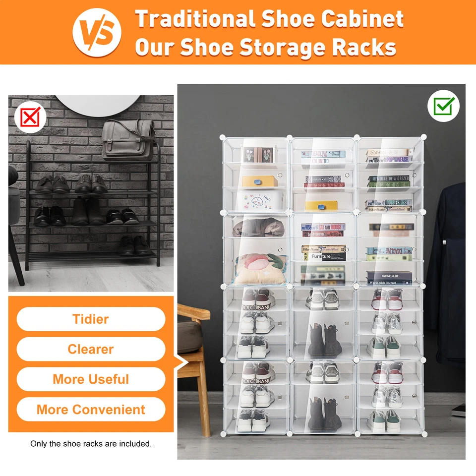 12-Tier Shoe Rack Organizer Stackable Closet 36 Pairs Shoes Box Storage Cabinet - Image 1 of 4