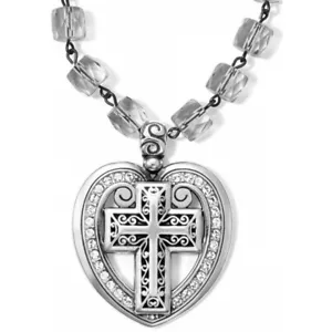 NWT Brighton DEVOTION LOVING FAITH Heart Cross Gray Rosary Pendant Necklace $72 - Picture 1 of 7