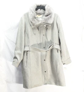 Michael Michael Kors Women's Plus 2X Gray Wool Blend Faux-Fur-Collar Trench Coat - Picture 1 of 7