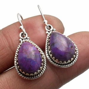 Purple Copper Turquoise Solid 925 Sterling Silver Earring Jewelry 1.2" SE-4918 - Picture 1 of 1