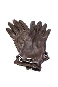 Prada Womens Silk Lined Leather Gloves Dark Brown Size 7.5