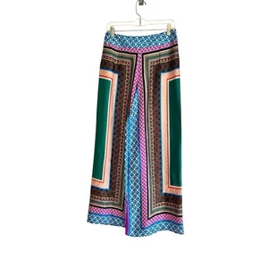 Wide Leg Multicolor Retro Scarf Print Pant Women’s M Flat Front High Rise - Picture 1 of 12