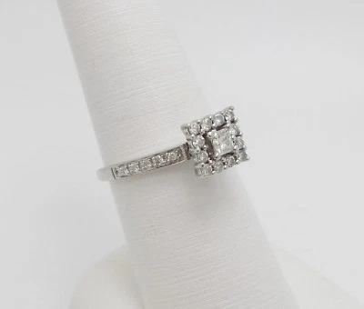 1/2CT Natural Princess Diamond Halo Engagement Wedding Ring 14K White Gold Band - Image 1 of 4