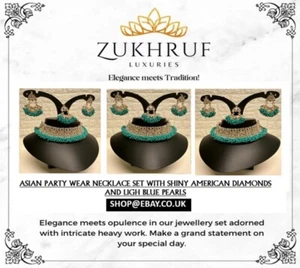 Indisch Pakistanisch Blau Perle Halskette Choker Ohrring Set Hochzeit Bollywood - Bild 1 von 22