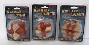 New! Set Of 3 Brain Teaser Mind-Challenging 3D Wooden Puzzle Educational 