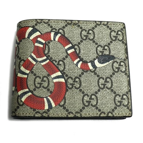 GUCCI GG Supreme Portafoglio Compatto Snake Coated Tela Beige Nero Rosso con Scatola Autentico