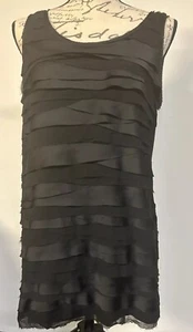 Ann Taylor Loft Black Ribbon Front Women’s Size M Longer Length Tank Top 28” - Picture 1 of 7