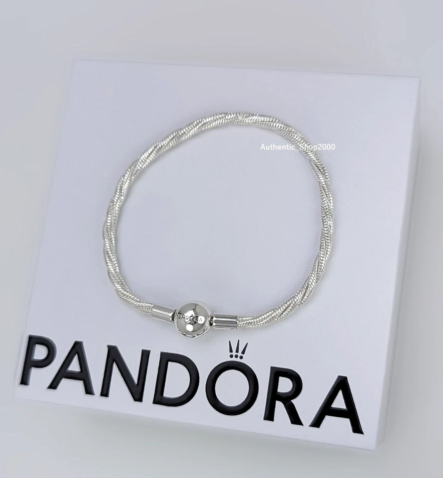 NEW 100% Genuine 925 Round PANDORA Clasp Twisted Snake Chain Bracelet 593757C00 Foto 1 de 1