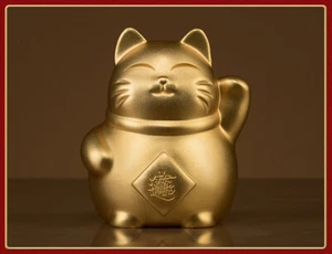 Chinese Pure bronze 24k gold "招财进宝" lucky Wealthy fortune cat Statue - Picture 1 of 9
