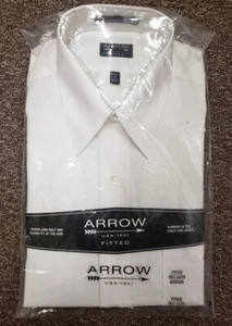 Men's Arrow White Long Sleeve Fitted Dress Shirt 15 1/2 34/35 Medium (NWT) - Picture 1 of 2