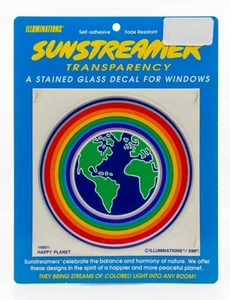 NEW Vintage Sunstreamer Happy Planet Rainbow Earth Stained Glass Window Decal - Picture 1 of 2