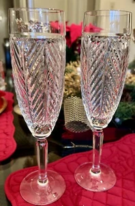 Ralph Lauren Herringbone Thick Cut Crystal Champagne Flutes Rare & Discontinued! - Picture 1 of 6