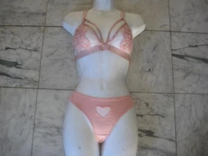 New Beige sheer Bra & Thong panties size M sexy naughty tight FREE S&H !!! - Picture 1 of 17
