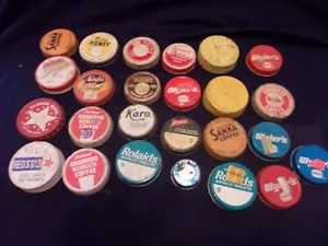26 Vintgage FOOD Metal Jar Lids Heinz Wyler's Sanka Nash's Rolaids Red Star - Picture 1 of 4