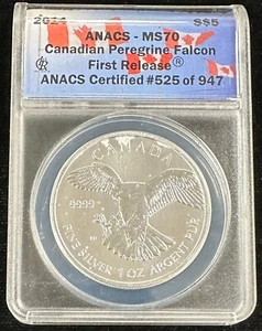 2014 $5 Canada Pelegrine Falcon ANACS-MS70 First Release .9999 1oz. - Picture 1 of 7