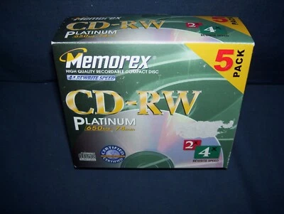 Memorex CD-RW 白金 5 件装全新 650MB 74 分钟 — 第 1/2 张图片