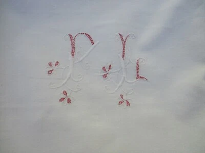 Taie d'oreiller N°66 ancienne en coton dentelle monogramme 65 x 65 cm   - Photo 1/4