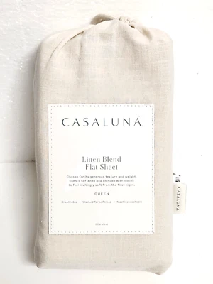 Casaluna Queen Size Linen Blend Flat Sheet - Natural ( Snowfall White ) - Image 1 of 4