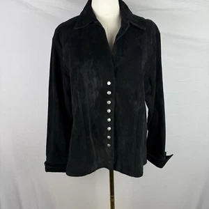 Coldwater Creek Genuine Leather Suede Jacket Womens Size 1X Black Snap Buttons - Picture 1 of 9