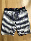 Johnnie B Bodin Boys Blue & White Striped Board Shorts, Sz 30