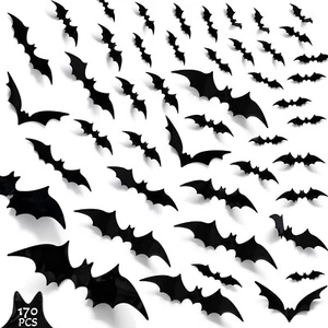 3D Bats Wall Decor, 170Pcs Bat Halloween Decorations, 6 Sizes Bats Windows St... - Picture 1 of 8