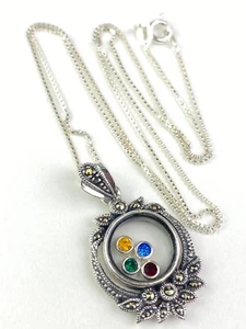 STERLING SILVER 925 THSU Pendant Necklace Marcasites 7.1g - Picture 1 of 13