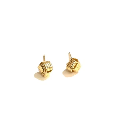 Solid 14k Yellow Gold Ribbed Crossover Knot Stud Earrings - Image 1 of 4