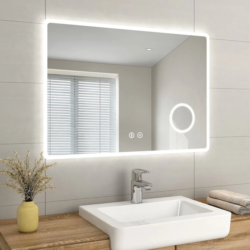 EMKE LED Bathroom Mirror With Shaver Socket 3x Magnifier Lights Heated Demister