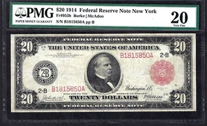 🇺🇸 1914 $20 SELLO ROJO FR-953b ♚♚ NUEVA YORK ♚♚ PMG MUY FINO 20 COLORES FUERTES - Imagen 1 de 2