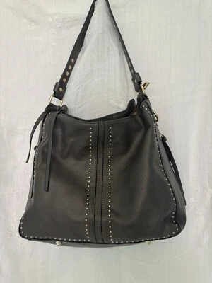 Bolso Montana West Select, hobo de cuero gris, correa con tachuelas inferior con patas, guijarros Foto 1 de 4