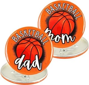 Orange Basketball Mom and Dad Button Set Game Day Buttons Parents Spirit Wear - Picture 1 of 7