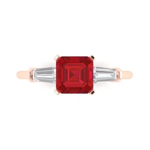 1.62Ct Emerald Simulated Pink Tourmaline 3 Stone Engagement Ring, 14K Rose Gold - Picture 1 of 11