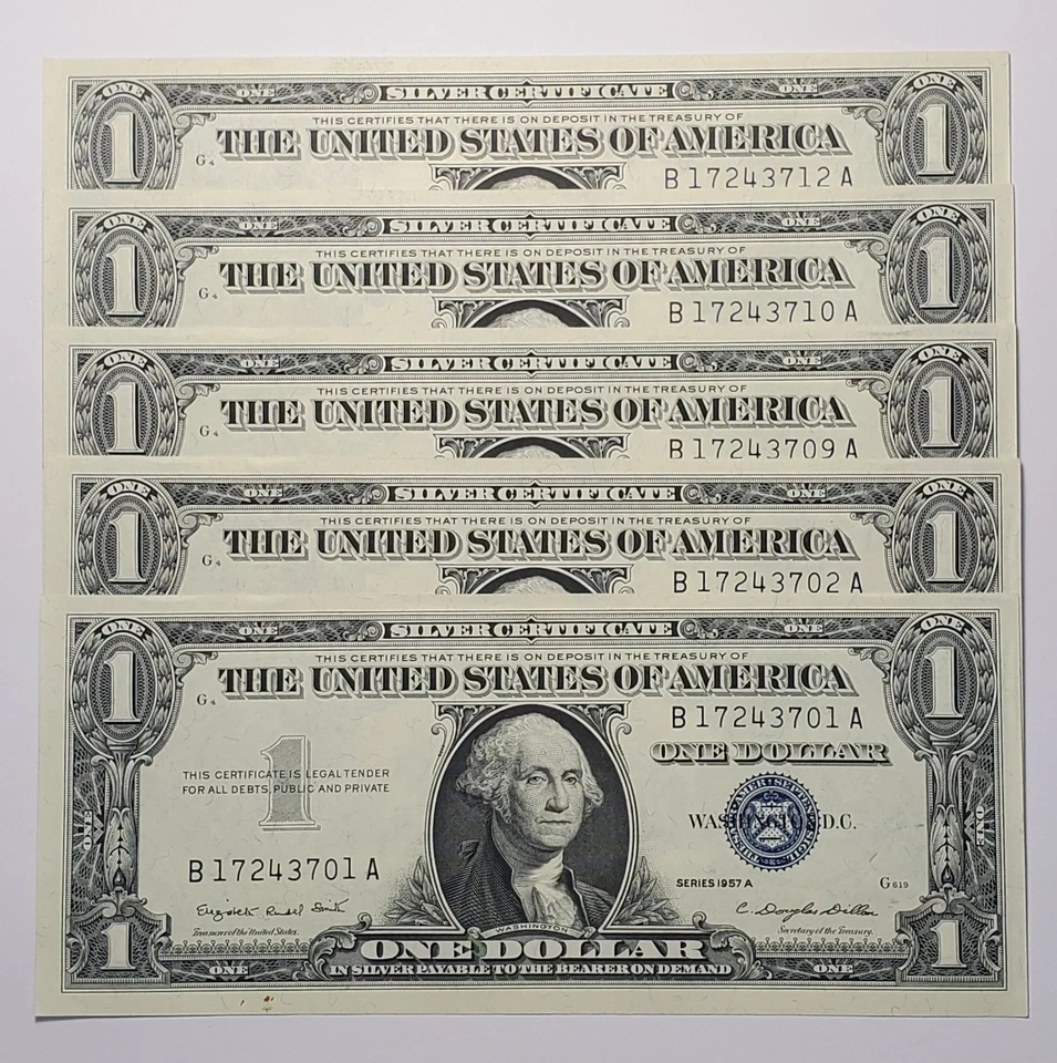 Sequential GEM/UNC Lot of (5) 1957 A $1 Blue Seal Notes - Image 1 of 1