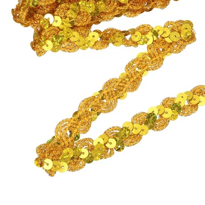16.4 Yard Sequins Trim Ribbon 0.6 Inch Sequin Gimp Braid Trim, Shiny Gold Foto 1 de 4
