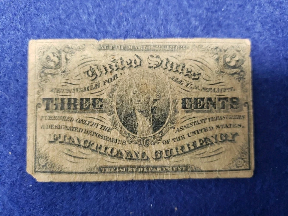 1863 Fractional Currency Three Cents Note Bill 3rd Issue Washington ~ SHIPS FREE - Image 1 of 2