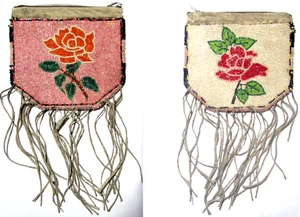 Nez Perce FACETTED Perlen PLATEAU flach ZWEI DOPPELSEITIG Fransen Tasche INDIANER - Bild 1 von 24