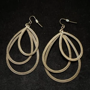 Bronze Tone 3 Loop Hook Dangle Drop Earrings Textured (Lot#347) - Picture 1 of 4
